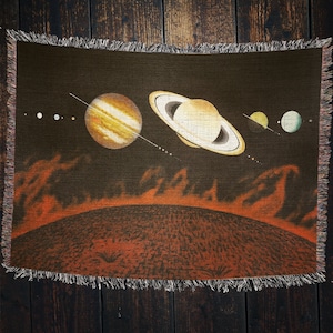 Vintage Solar System Woven Throw Blanket: 100% Cotton Space Decor