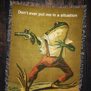 Danger Frog Meme Woven Blanket: Vintage Americana Tapestry