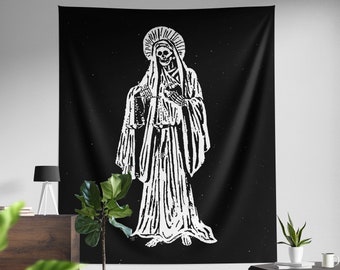 Justice for the Dead Vintage Santa Muerte Blanca White Death Wall Tapestry