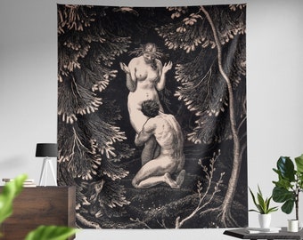 Vintage Adam and Eve Tapestry: Gothic Whimsigoth Decor