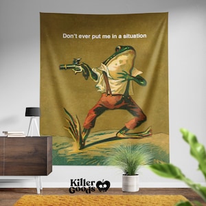 Vintage Frog Meme Tapestry: Americana Art Decor