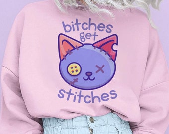 Pastel Goth Cat Plushie Sweatshirt – Egirl Oversized Crewneck
