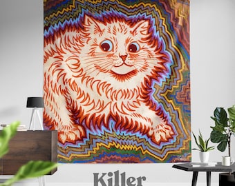 Psychedelic Cat Wall Tapestry: Louis Wain Trippy Art Decor