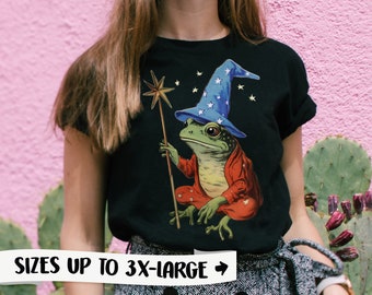 Koszulka z żabą czarodziejką w stylu vintage: koszulka z memem retro, magiczna ropucha