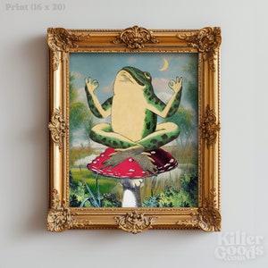 Vintage Yoga Frog Art Print: Victorian Kitsch Decor