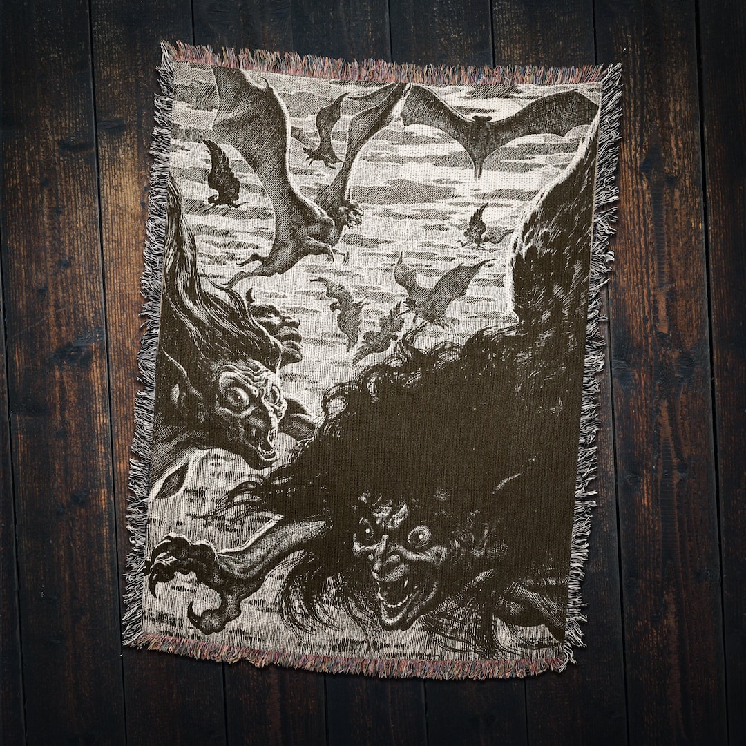 Satanic Decor Vintage Baphomet Demon Evocation Woven Throw Blanket