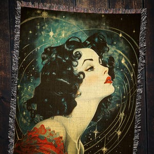 Art Deco Woman Starry Blanket: Vintage Sci-Fi Tapestry
