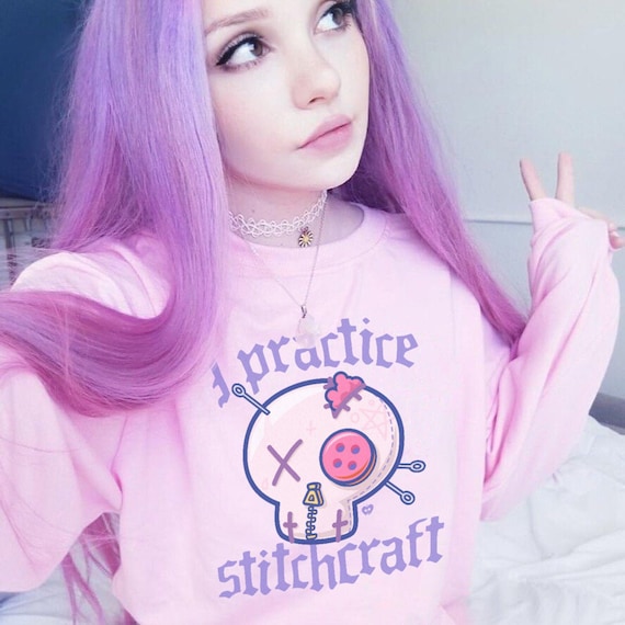 Pastel Goth Clothing Cute Gothic Skull Oversized Crew Neck Sweatshirt Egirl  Shirt, Softgirl Clothing Soft E Girl Shirt, Soft Girl Clothing 