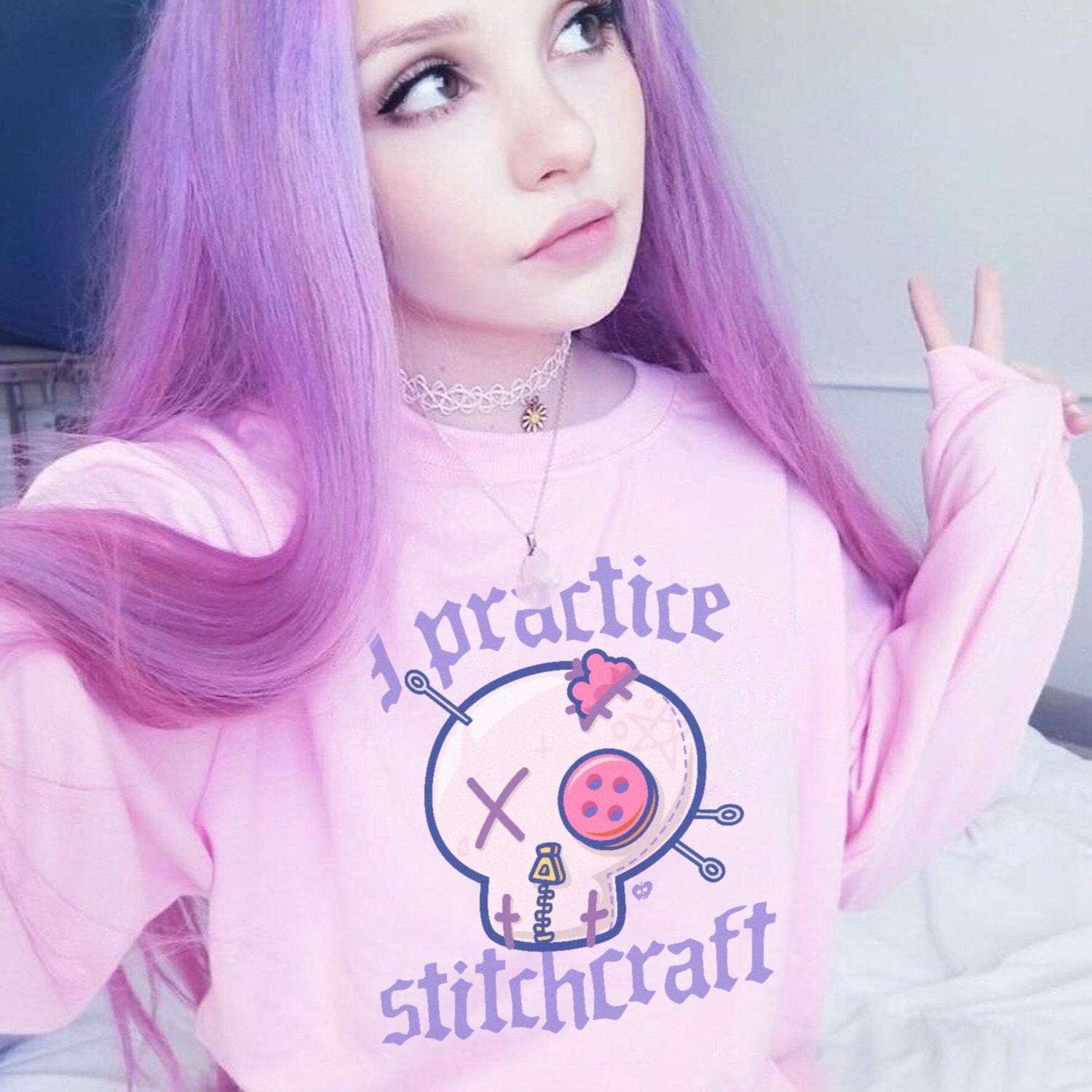 Buy Pastel Goth Clothing Cute Gothic Skull Oversized Crew Neck