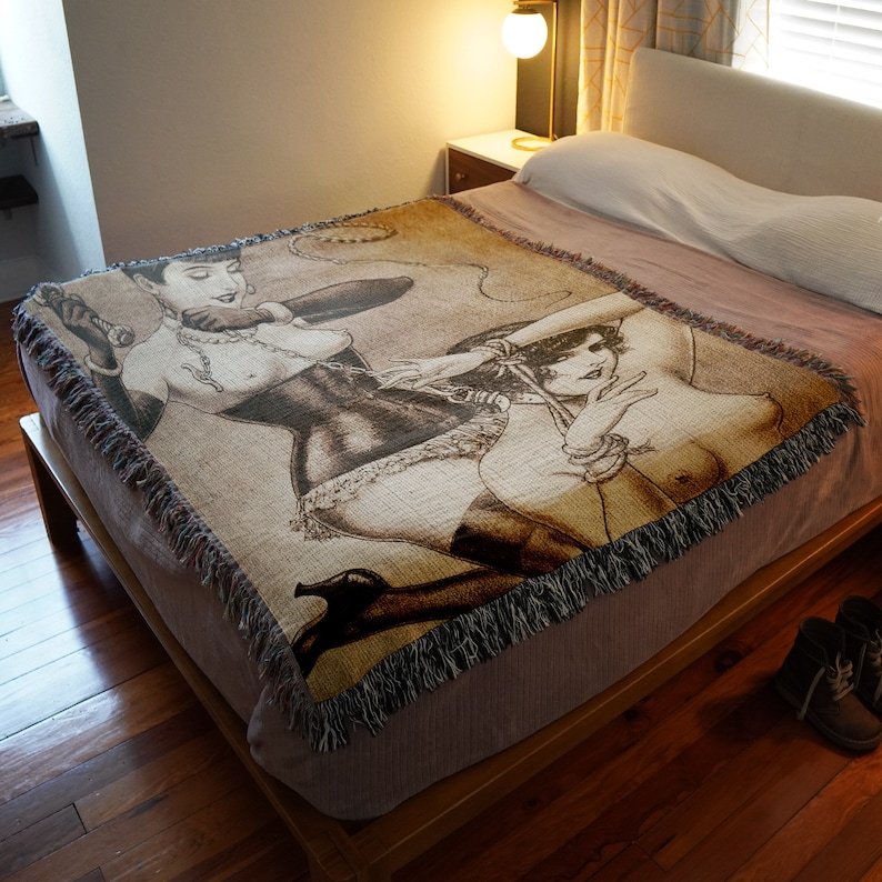 Vintage Erotica Art Woven Blanket • NSFW Lesbian BDSM Decor - Etsy