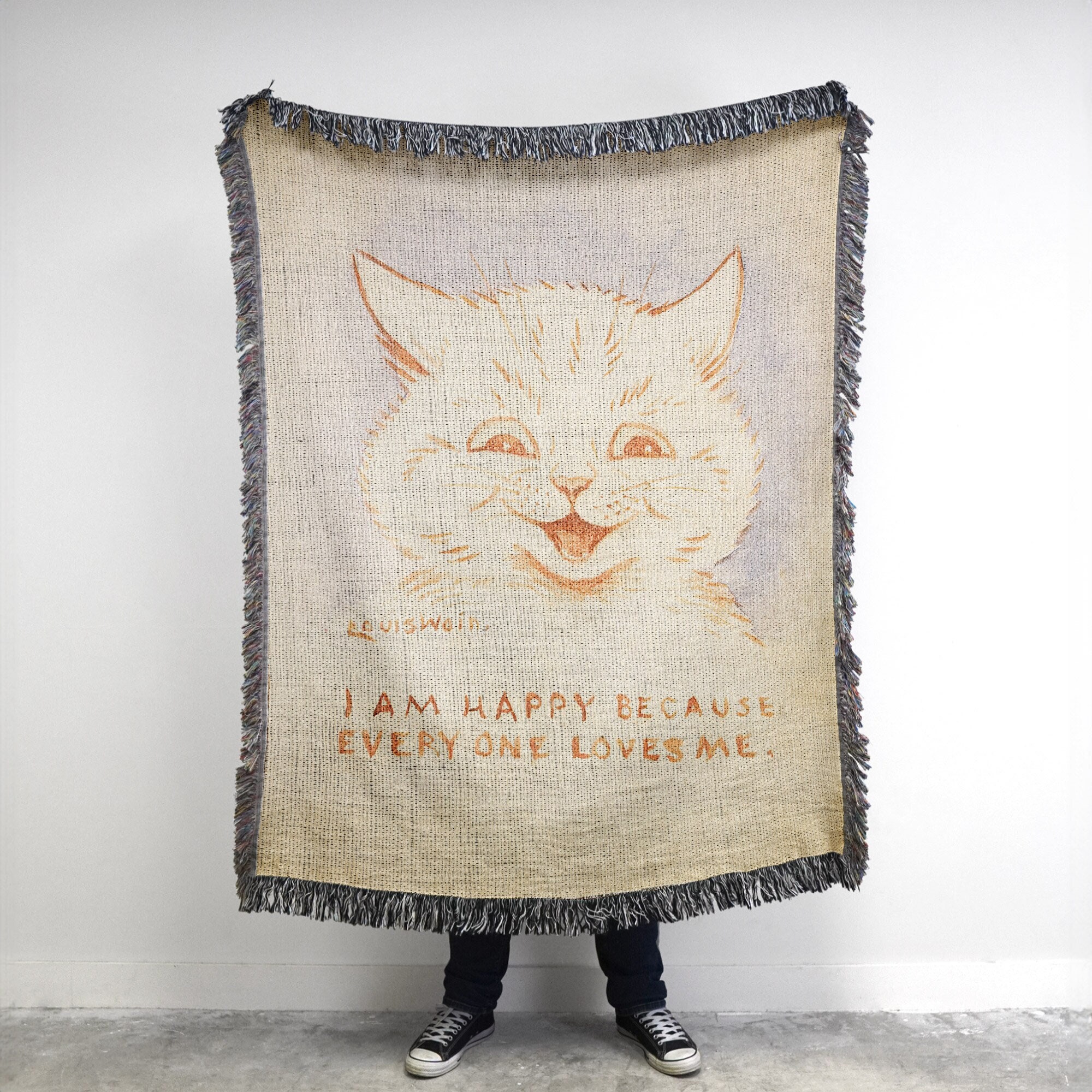 Americana Decor Vintage Cat Blanket • Louis Wain Artwork, Cats Decor, Cat Tapestry, Words of Affirmation, Positivity, Vintage Kitten Decor