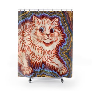 Vintage Louis Wain Psychedelic Cat Shower Curtain: Trippy Bathroom Decor