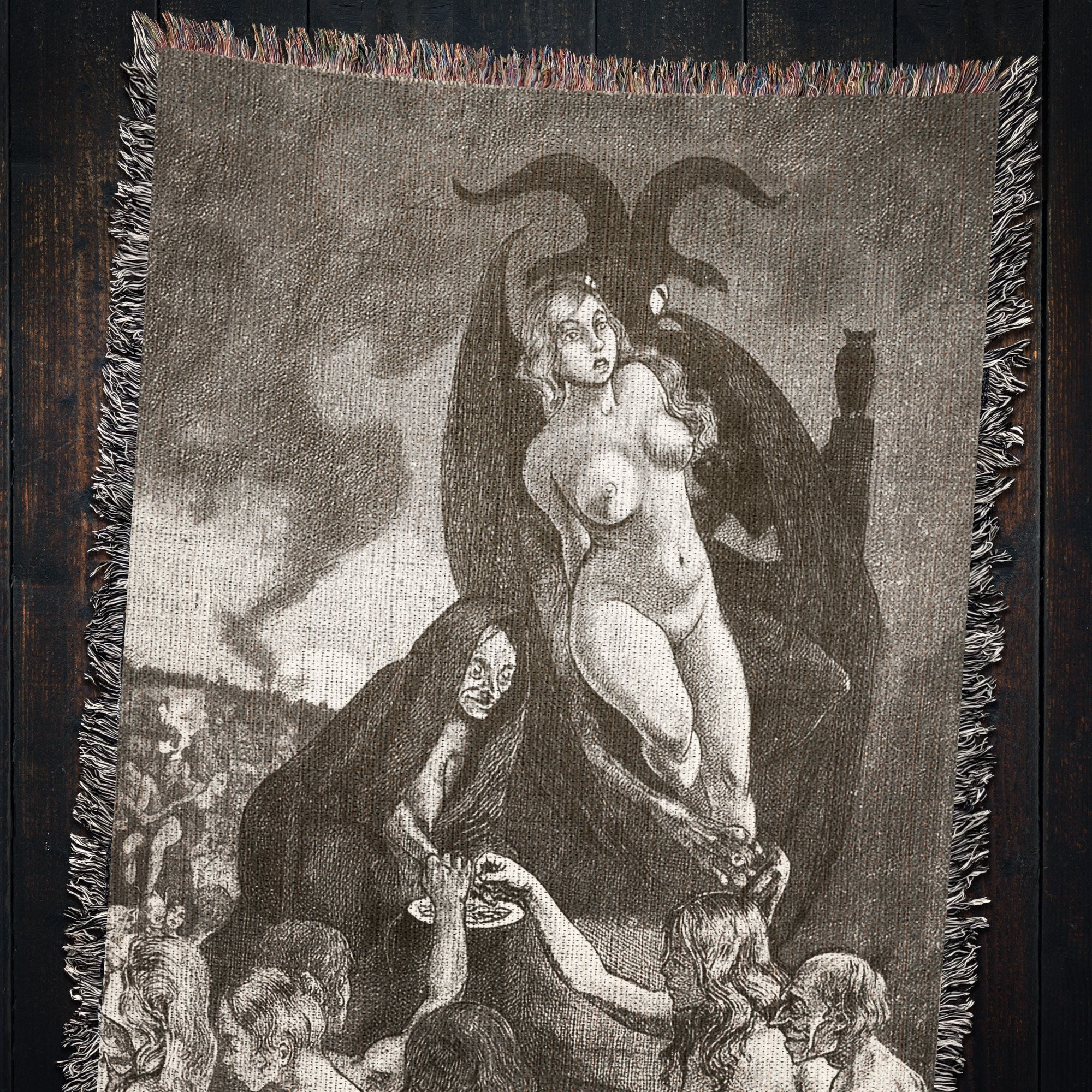Satanic Decor Vintage Baphomet Demon Evocation Woven Throw Blanket