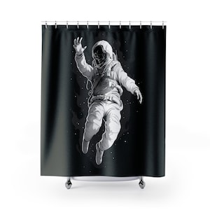 Rideau de douche astronaute squelette de l'espace mort - horreur de science-fiction vintage, perdu dans l'espace, décoration science-fiction, décoration squelette, décoration de salle de bain horreur