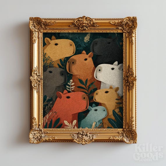 Capybara Art Print: Whimsical Forest Animal Illustration