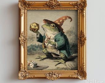 Wizard Frog Art Print: D&D Dice, Fantasy RPG Decor