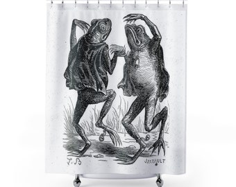 Tenda da doccia con rane danzanti: decorazione da bagno vintage con tema Goblincore e stregoneria