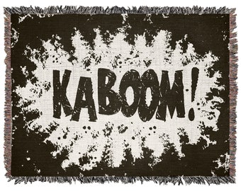 Kaboom Retro Comic Woven Blanket: 100% Cotton Dorm Decor