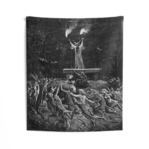 Satanic Sabbath Tapestry: Vintage Occult Art, Gothic Witch Decor image 2