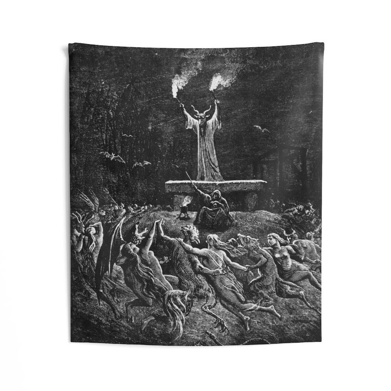 Satanic Sabbath Tapestry: Vintage Occult Art, Gothic Witch Decor image 2