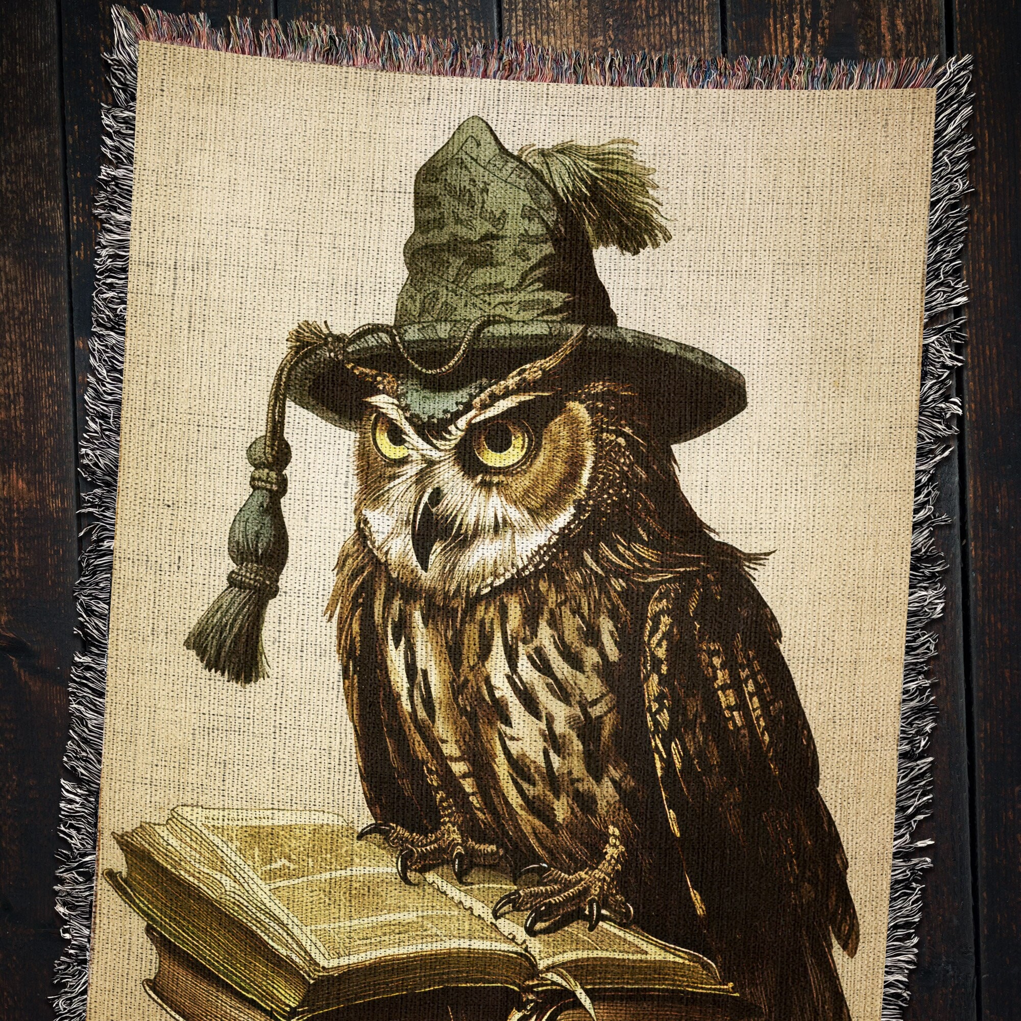 Wizard Owl Woven Throw Blanket: Vintage Folklore Fantasy Decor