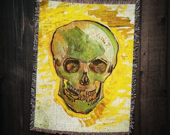 Van Gogh Skeleton Woven Throw Blanket: Post-Impressionist Dorm Decor