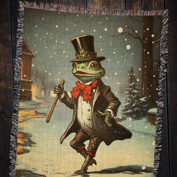 Vintage Christmas Frog Blanket: Ebenezer Scrooge Decor