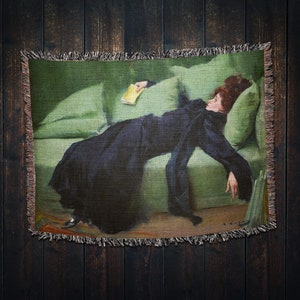 The Young Decadent Modern Art Decor Woven Blanket • 1899 Art Nouveau Fine Art Blanket Cozy Blanket Antique Decor Ramon Casas Edwardian era