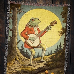 Victorian Frog Banjo Blanket: Bohemian Cottagecore Decor