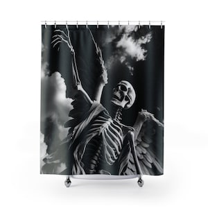 Angel of Death Shower Curtain - Skeleton with Wings, Skull Decor, Gothic Decor, Goth Bathroom