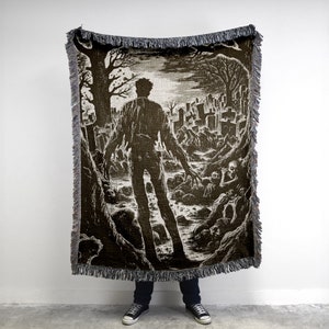 Gothic Graveyard Zombie Woven Blanket: Undead Horror Decor