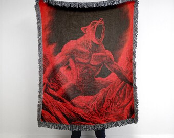 Vintage Werewolf Blanket: Gothic Horror Halloween Decor