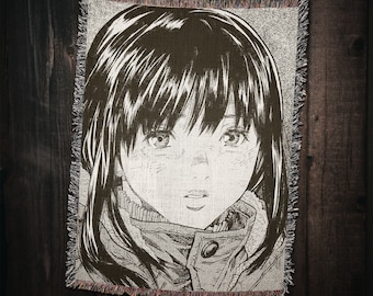 Manga Girl Woven Throw Blanket: Cyberpunk Anime Decor