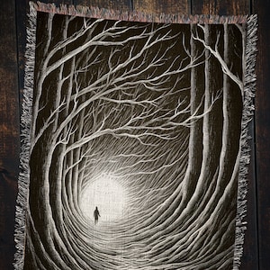 Vintage Dark Forest Woven Blanket: Goblincore Decor