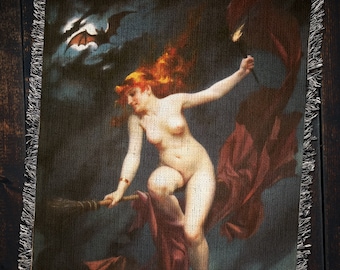 Witches Sabbath Woven Throw Blanket: Vintage Witchcraft Tapestry