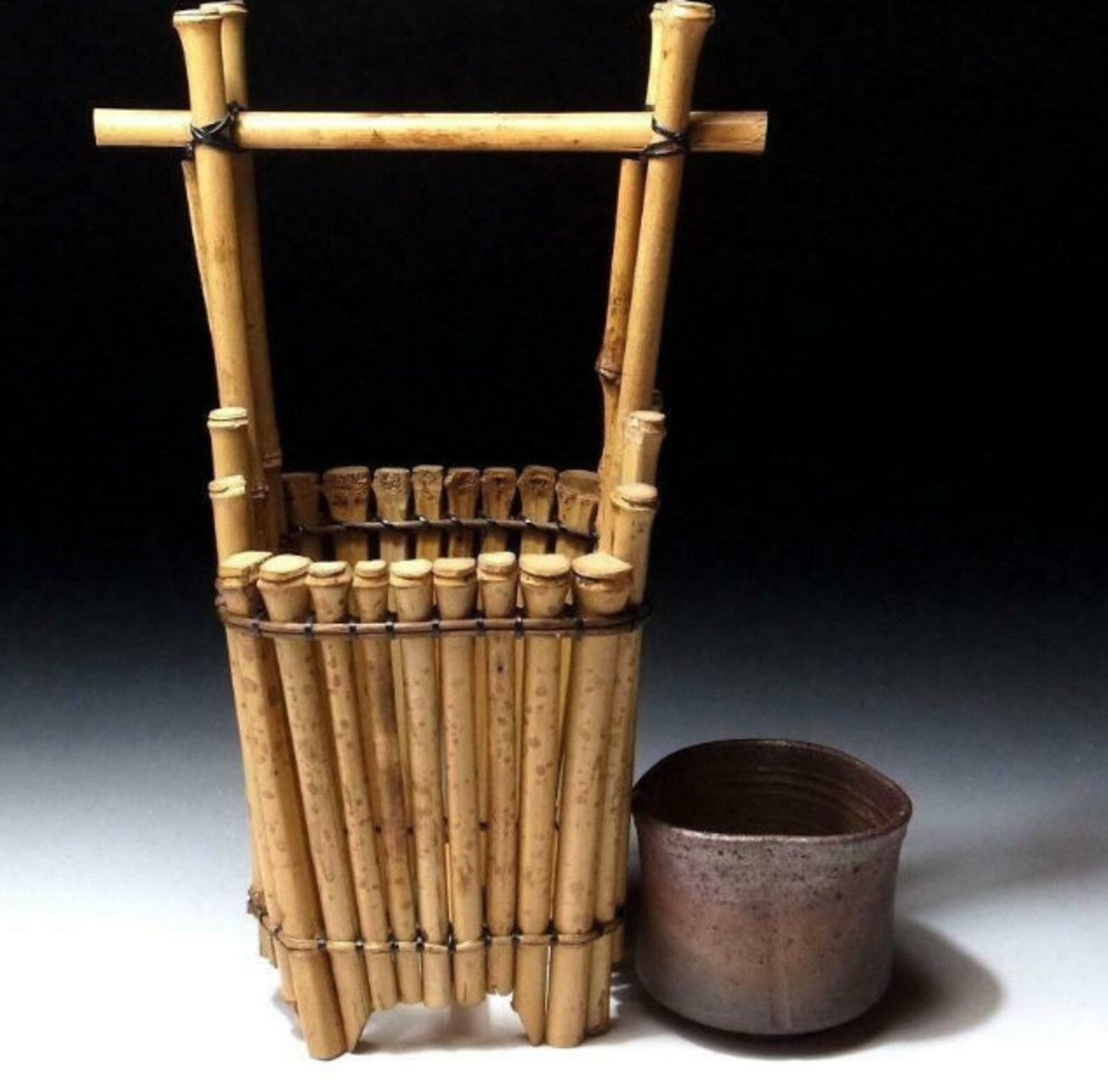 Handmade Vintage Japanese Bamboo Vase with pottery tray Etsy