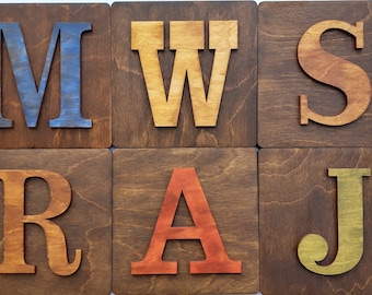 Personalized Wood Scrabble Tile Wall Art, 3D Painted Letters, Family Name Sign