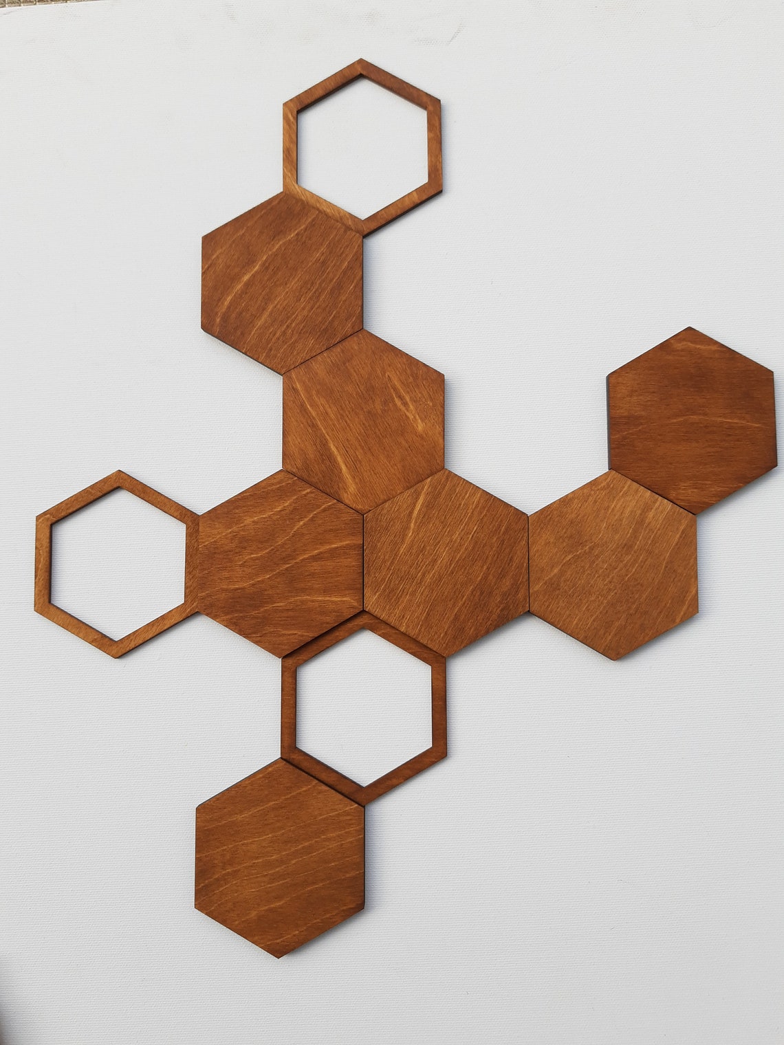 Hexagon Wood Wall Art Modern Hexagon Tiles Set of 11 Etsy