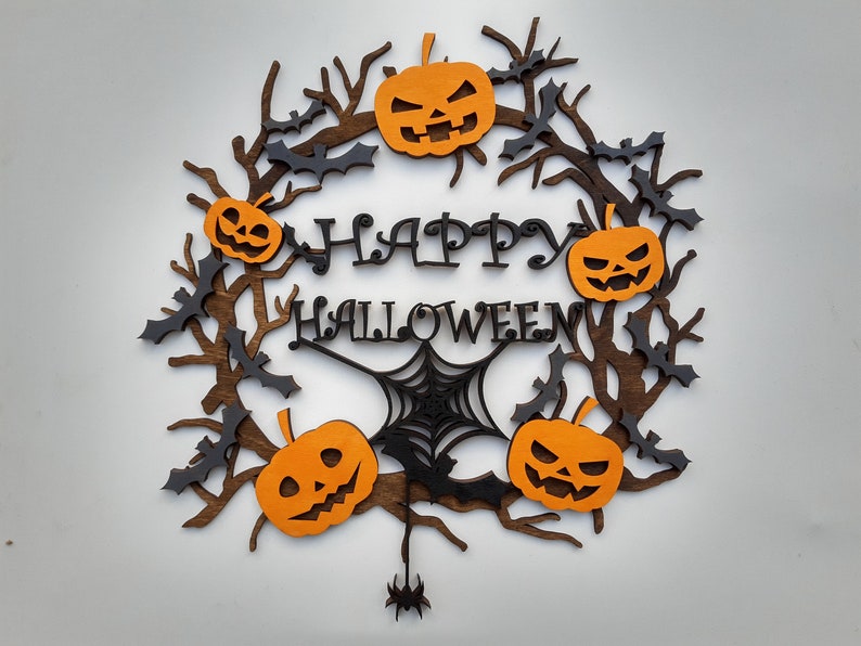 Halloween Wreath Wooden Wall & Door Decor Hand Painted 3D Etsy
