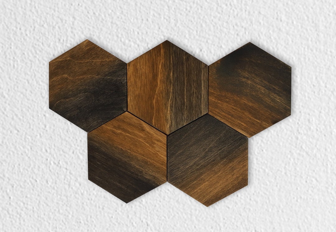 Two Tone Hexagon Wood Wall Art Black and Brown Modern Etsy
