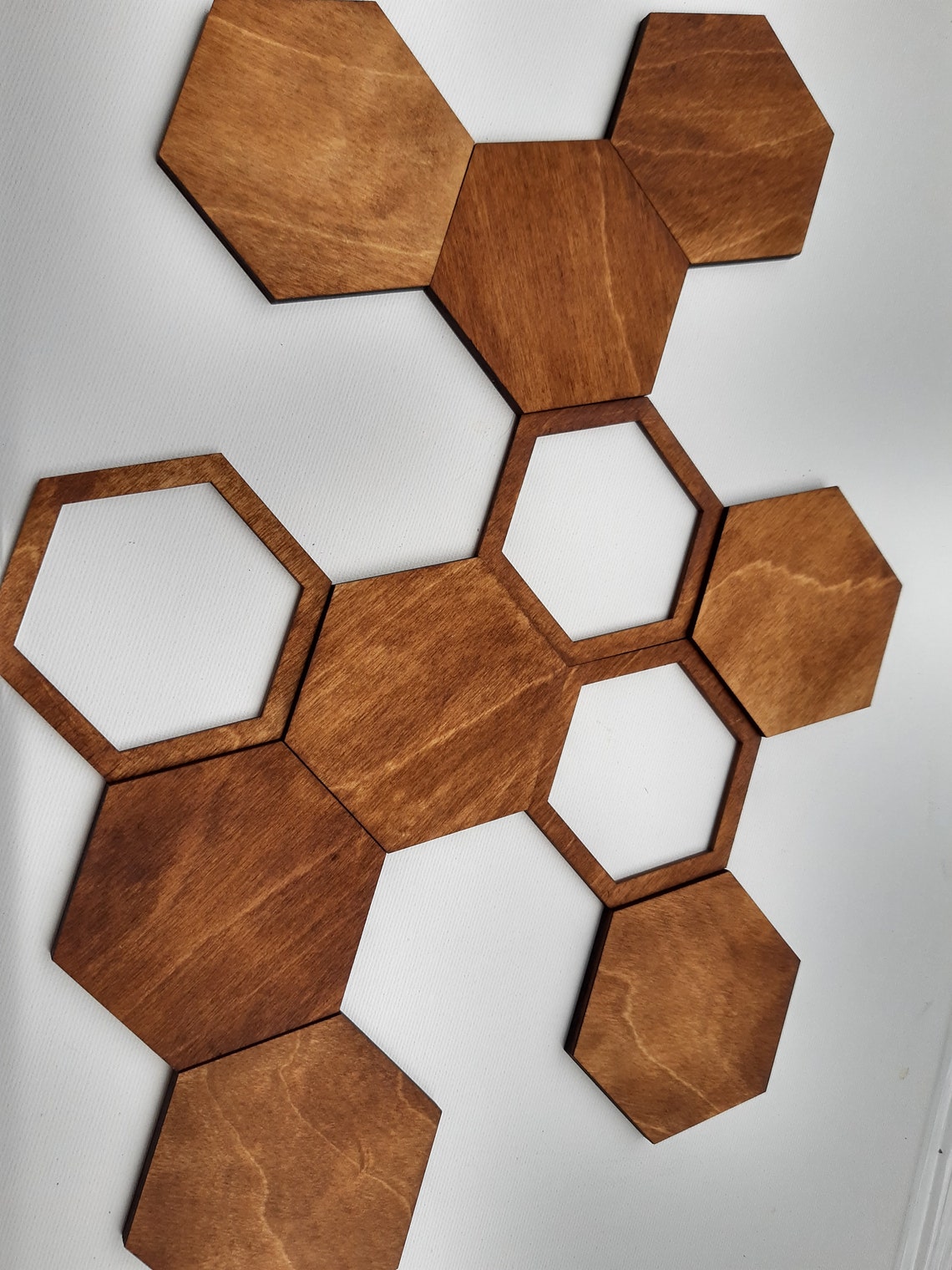 Hexagon Wood Wall Art Modern Hexagon Tiles Set of 11 Etsy