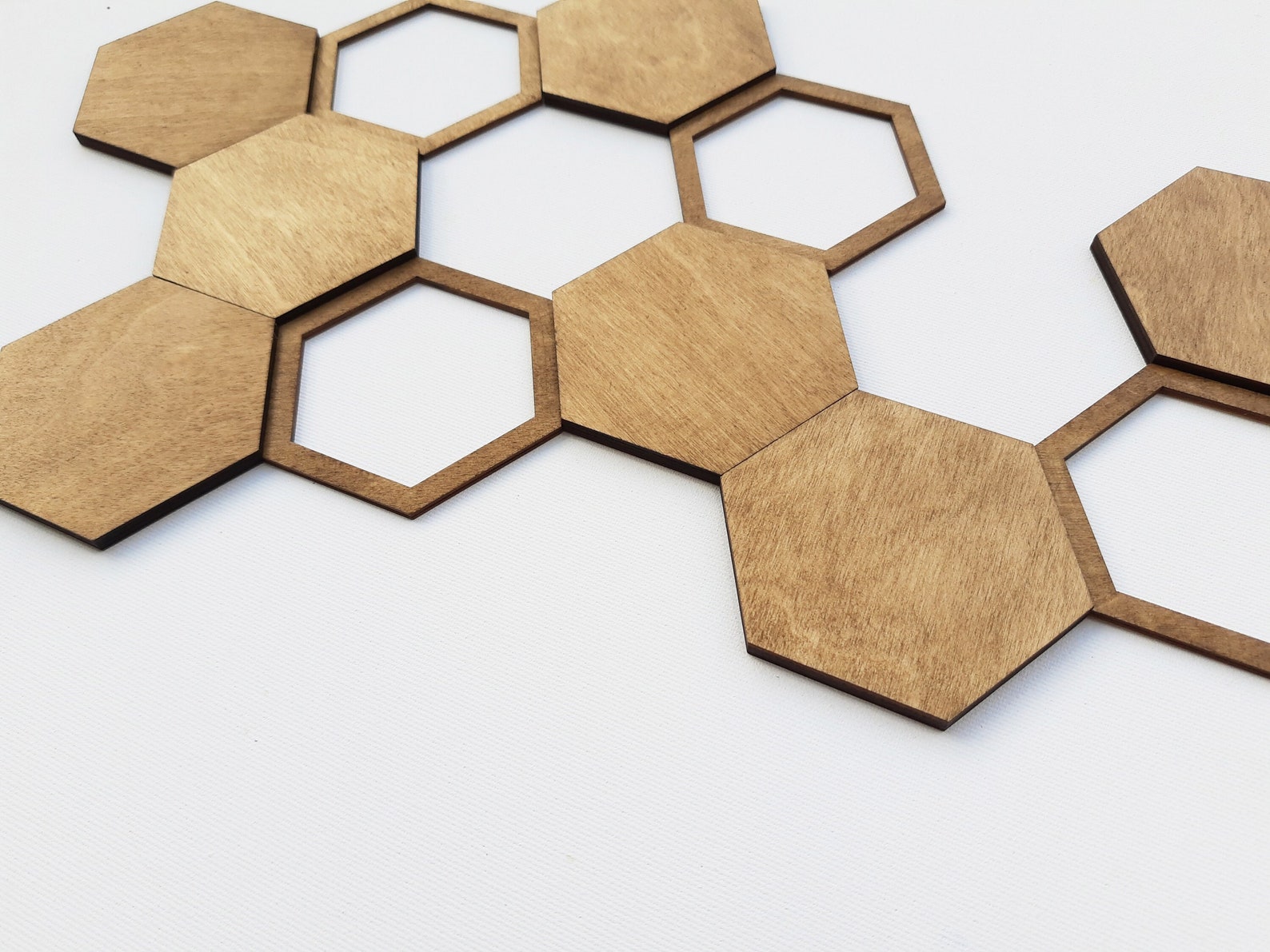 Hexagon Wall Art Light Walnut Color Stain Modern Hexagon Etsy