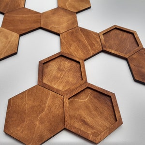 Hexagon Tiles, Set of 11, Wood Panel for Wall