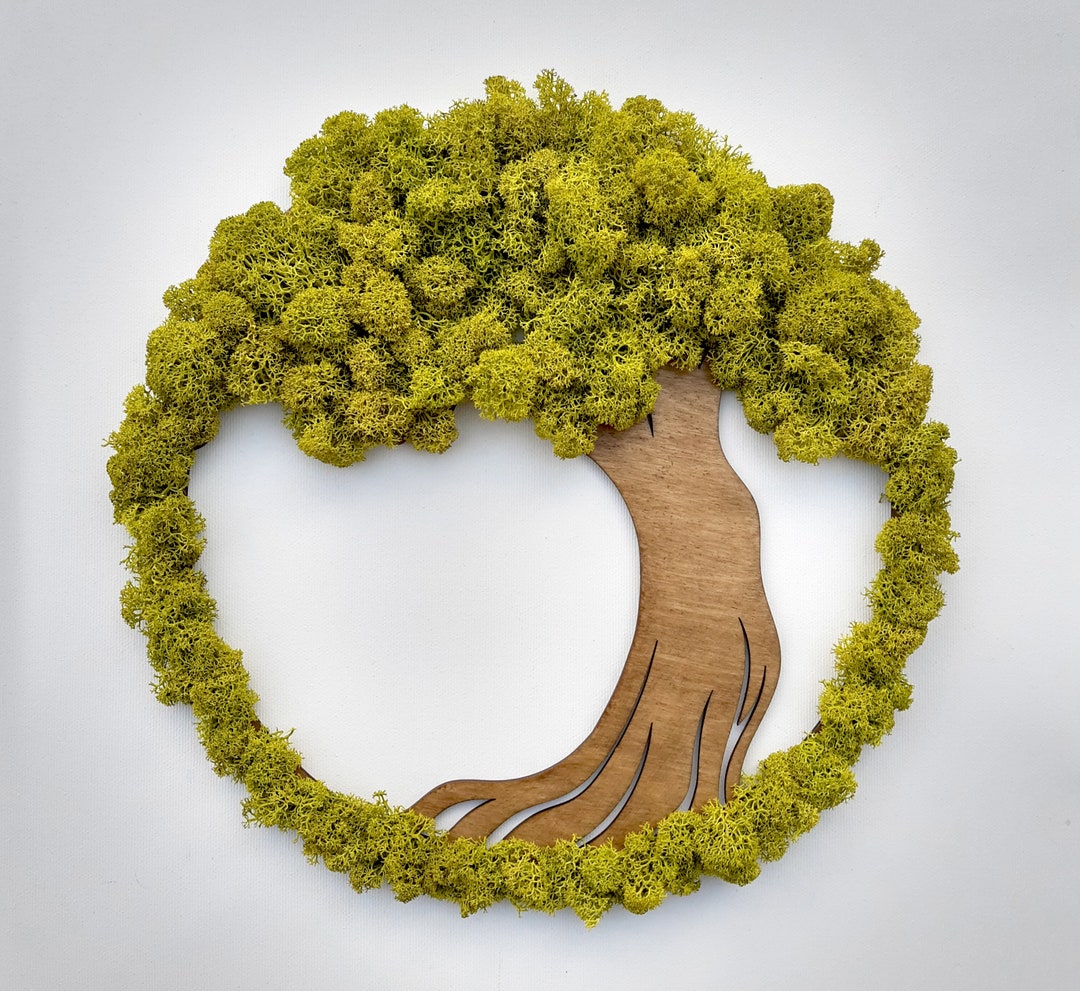 Moss Tree, Wood & Moss Wall Art, Tree Decor, Handmade Birch Wood Sign, Tree of Life, Wallnut