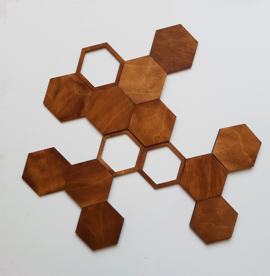 Hexagon Wood Wall Art Modern Hexagon Tiles Set of 11 Etsy