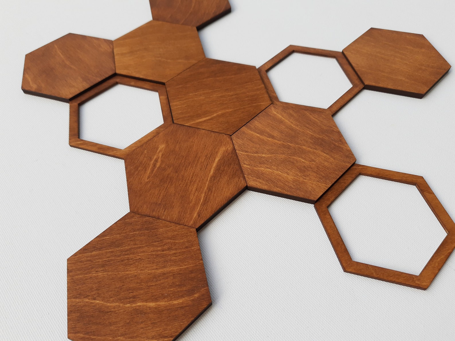 Hexagon Wood Wall Art Modern Hexagon Tiles Set of 11 Etsy