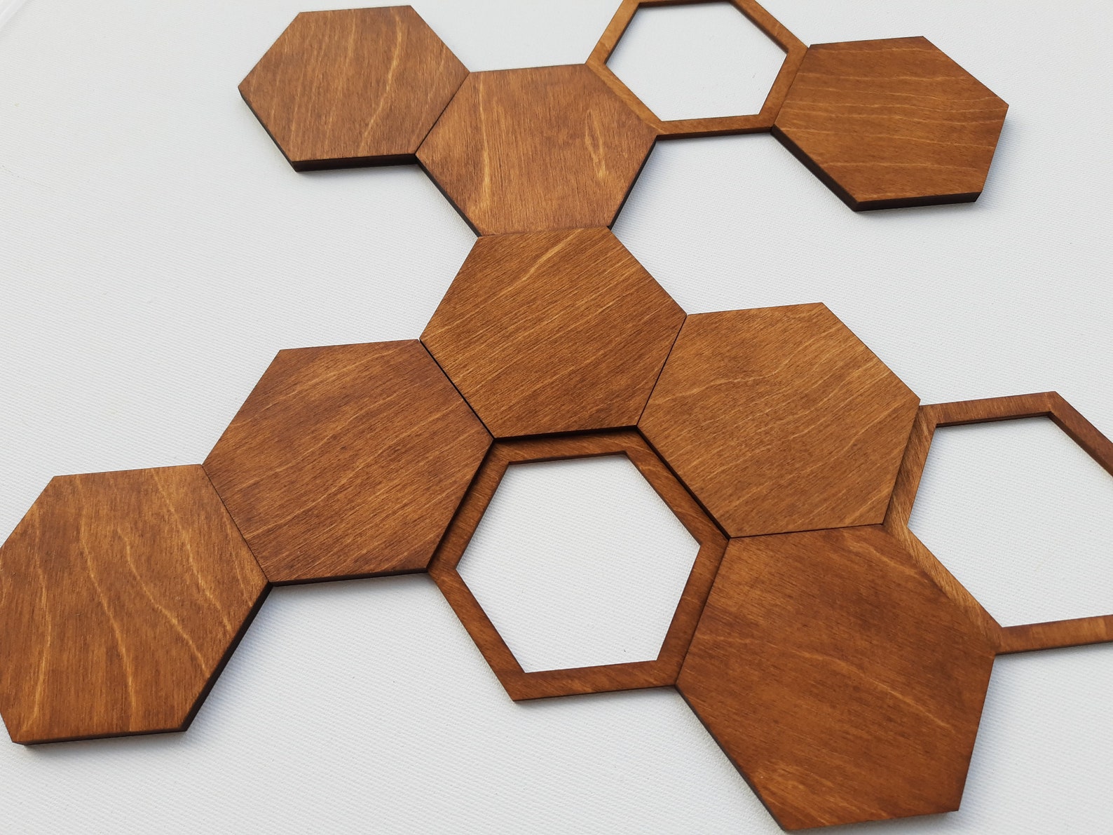 Hexagon Wood Wall Art Modern Hexagon Tiles Set of 11 Etsy