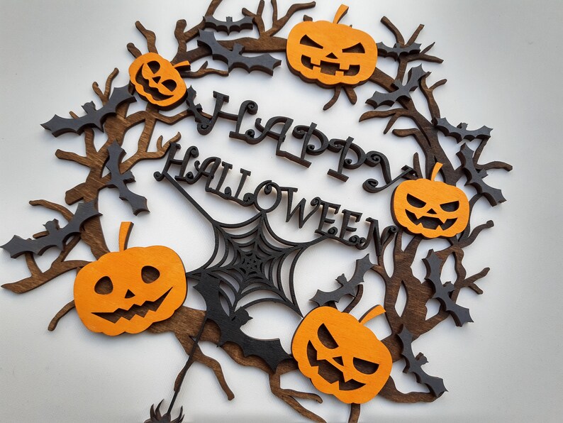 Halloween Wreath Wooden Wall & Door Decor Hand Painted 3D Etsy