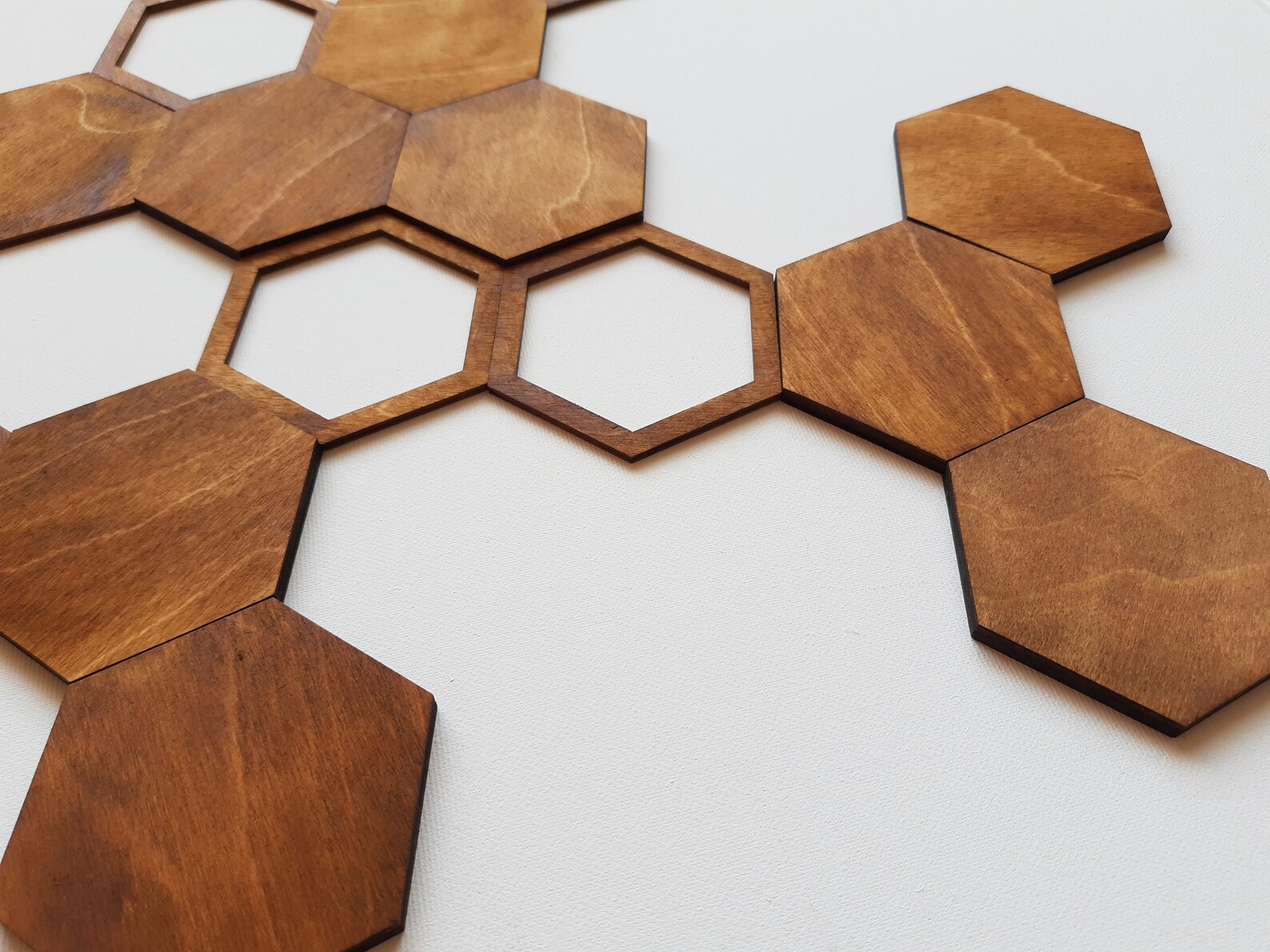 Hexagon Wood Wall Art Modern Hexagon Tiles Set of 11 Etsy