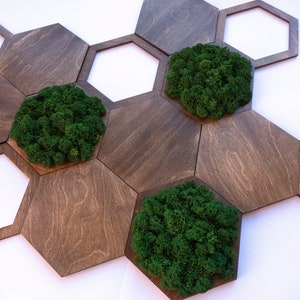 Décoration murale hexagonale en mousse, décoration en bois sombre, ensemble de carreaux géométriques